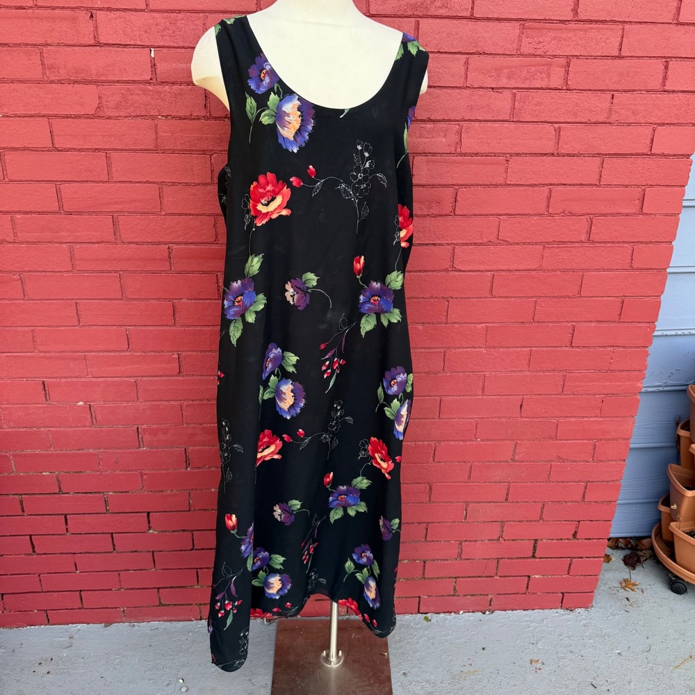 Vtg Impressions Floral Maxi Dress Large Sleeveless Summer Vacation Cottagecore
